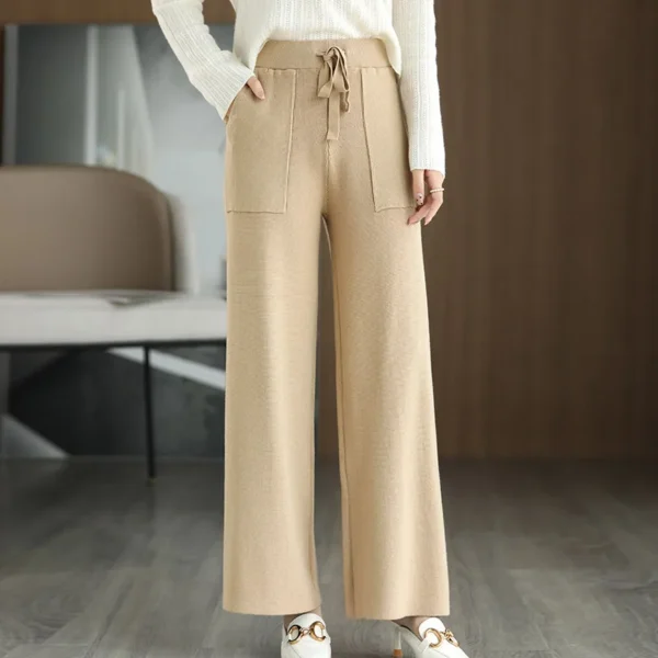Women's Merino Wool Knitted Pants Office Lady Simple High Waist Straights Trousers Cashmere Wool Autumn Winter Thick Knitwear - Image 3
