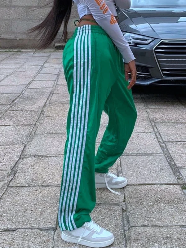 Y2k Pants Women Striped Track Pants Elastic Waist Straight Leg Sweatpants Joggers Wide Leg Side Stripes Pants with Pockets - Image 5