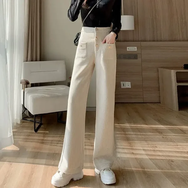 Chenille High Waist Wide Leg Pants for Women's Autumn/Winter New Loose Slimming Versatile Corduroy Straight Leg Casual Trousers - Image 3