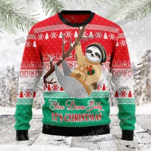 PLstar Cosmos Sloth Slow Down Pattern 3D Printed Men's Ugly Christmas Sweater Winter Unisex Casual Warm Knitwear Pullover MY36