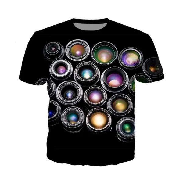 Fashion Slr Cameras Pattern T-Shirt Summer Casual Short Sleeve O Neck 3D Printed T Shirt Mens Street Trend Oversized Tees Tops