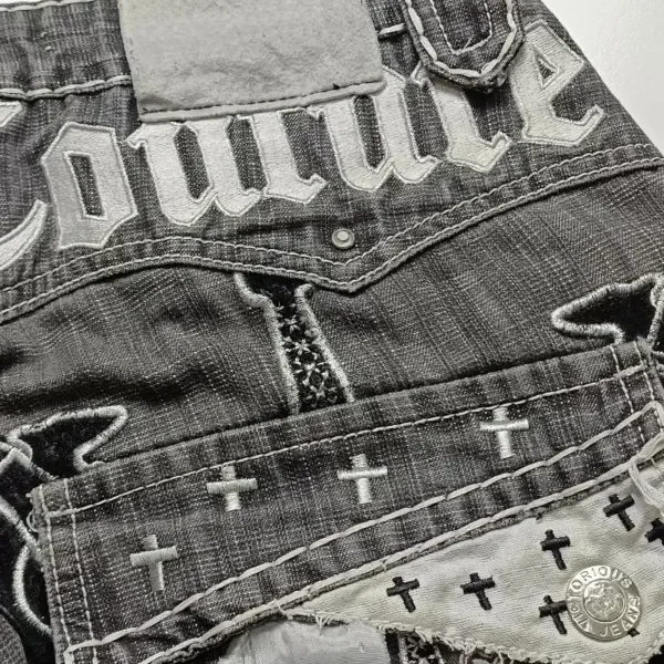 Y2K New Street Wear Fashion Oversized Embroidery Loose Denim Shorts Mens Harajuku Retro Popular Casual High Waist Womens Shorts - Image 3