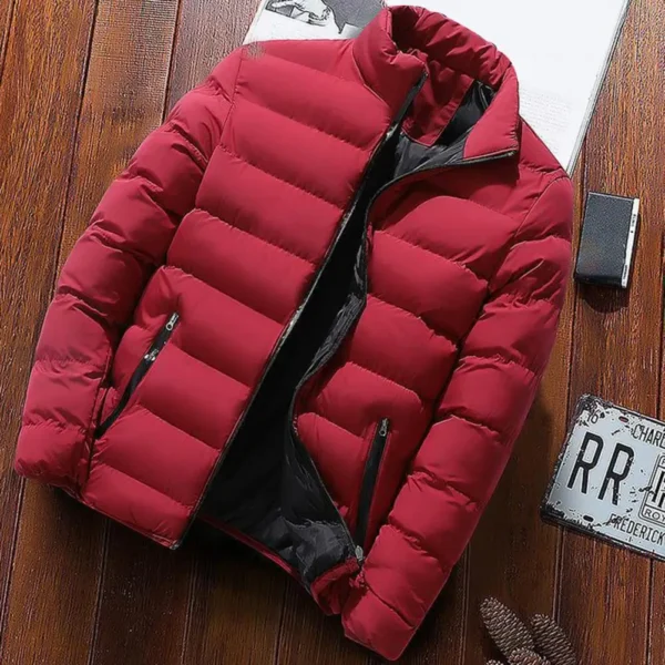 Men's down jacket standing collar long sleeved coatloose thick zippered pocket jacketstreet wear autumn and winter - Image 3