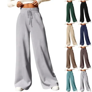 Womens Wide Leg Sweatpants Casual Loose Solid Color Pants Comfy Joggers Baggy Sweatpants Pockets Pants for Women Women’s Pants