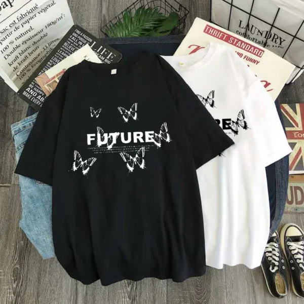 Oversized T Shirt Men Harajuku Butterfly Letter Print Short Sleeve Tee Shirt Tops T Shirt Women Clothes Men's T Shirts - Image 2
