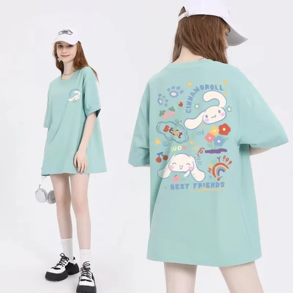 Sanrio My Melody New T-shirt Japanese Cartoon Kuromi Summer New Cinnamoroll Short Sleeved Round Neck Shirts for Women Y2k Top - Image 4