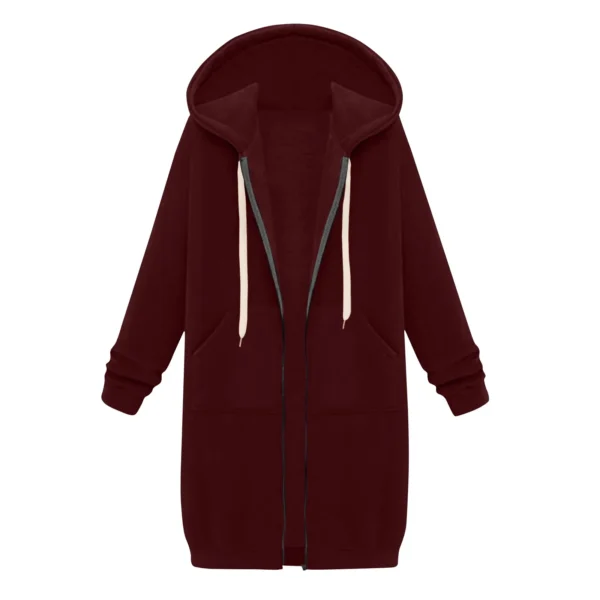 2024 New Women's Zip Up Hoodies Oversized Fleece Long Tunic Sweatshirts Casual Long Sleeve Fall Hoodie Pockets Solid Coat - Image 3