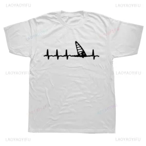 New Arrival Funny Printed Windsurfing Heartbeat Graphic T Shirts Streetwear Short Sleeve Surfing Summer Style Casual Man T-shirt