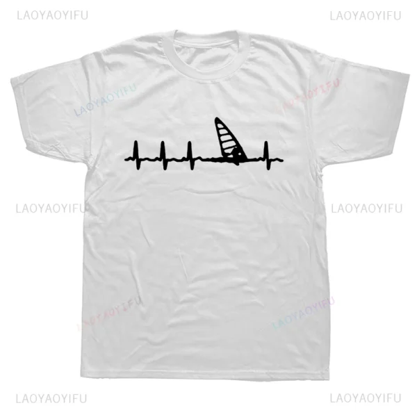 New Arrival Funny Printed Windsurfing Heartbeat Graphic T Shirts Streetwear Short Sleeve Surfing Summer Style Casual Man T-shirt