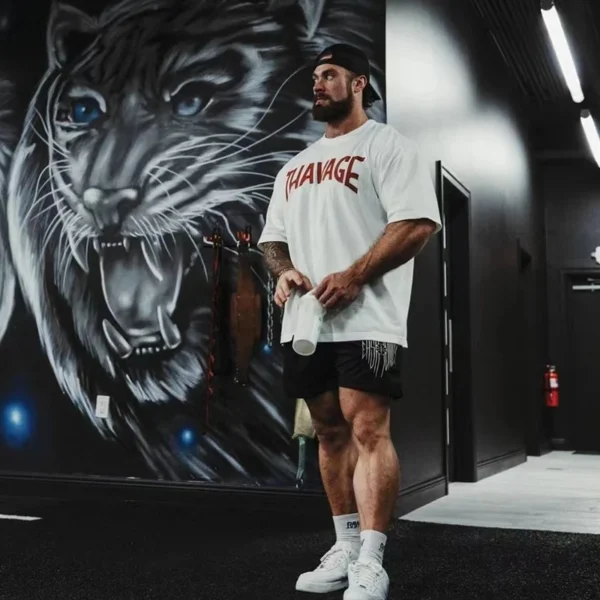 Fitness Thavage Shirt Men Running Sports Loose Oversized T-shirt Short Sleeve Cotton Summer Men's Bodybuilding Workout Top Men's - Image 5