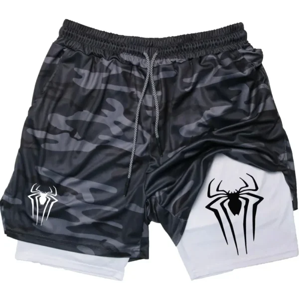 Y2K Performance Shorts Men Spider Printed GYM Casual Sports Compression Shorts Workout Running Mesh 2 In 1 Sport Short Pants - Image 4