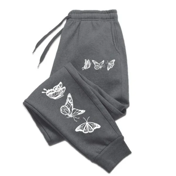 Womens Mens Couple Sweatpant Three Butterflies Printed Sportswear Warm Gym Baggy Pocket Drawstring Pants Jogger Sports Clothes - Image 2