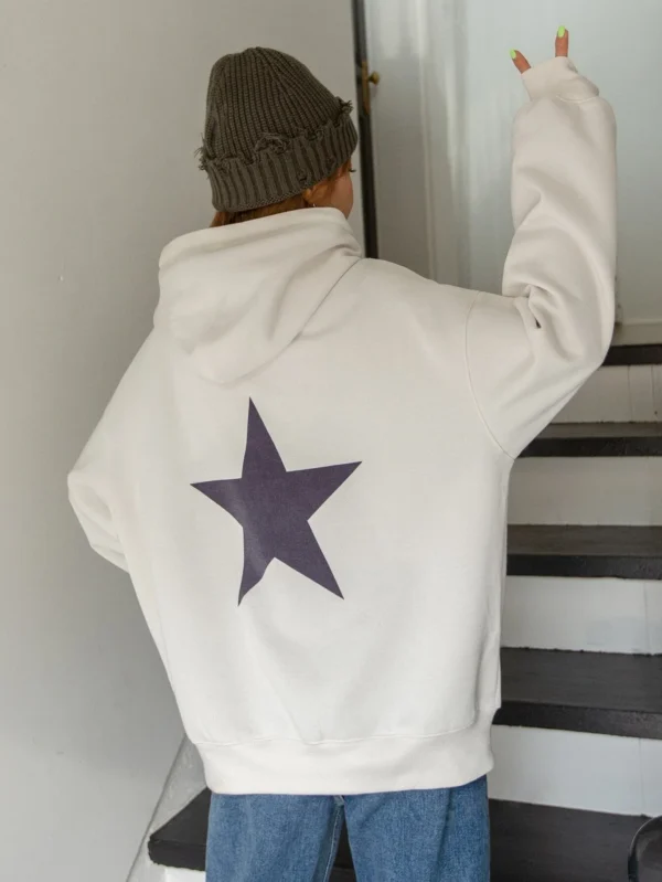 Five pointed star back print women's loose fitting hoodie fleece autumn/winter sweatshirts fashion versatile women's clothing - Image 3