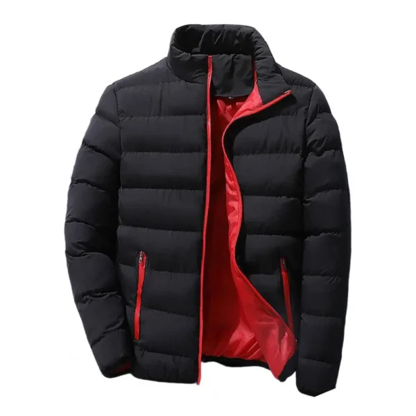 Men's down jacket standing collar long sleeved coatloose thick zippered pocket jacketstreet wear autumn and winter - Image 5