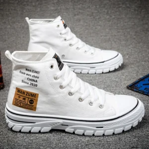 Men's Canvas Shoes High Top Male Sneaker Lace Up Casual Breathable Flat Ankle Boots Comfortable Sport for Men official-website44