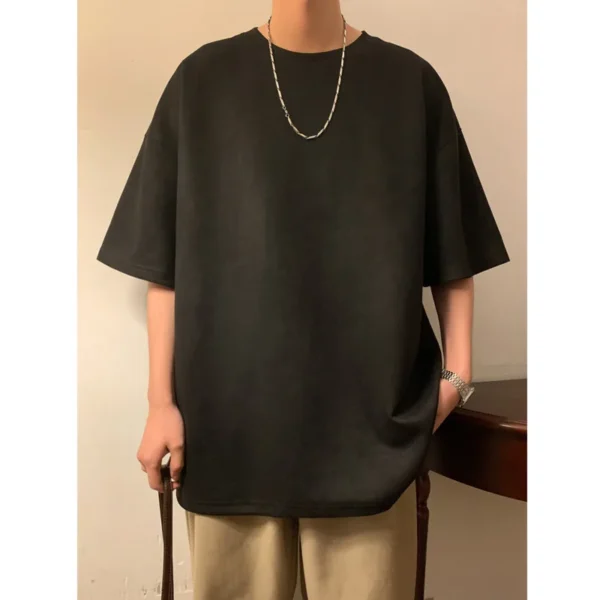 Suede T-shirt Men Oversized Fashion Solid Color Retro T Shirt Men Streetwear Summer Loose Short Sleeved T-shirt Mens Top M-3XL - Image 5