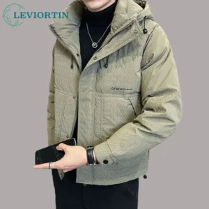 Fashion Vintage Down Jacket For Men Fall Winter Warm Parka Coats Male Lightweight Stand Up White Duck Down Hooded Puffer Jacket