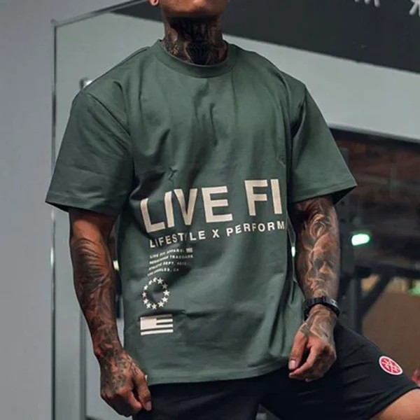 Men's Gym Summer Casual T-Shirt Fitness Running Short Sleeve Tee Tops Fashion Hip-hop Oversized Shirt Male Sweatshirt Clothing