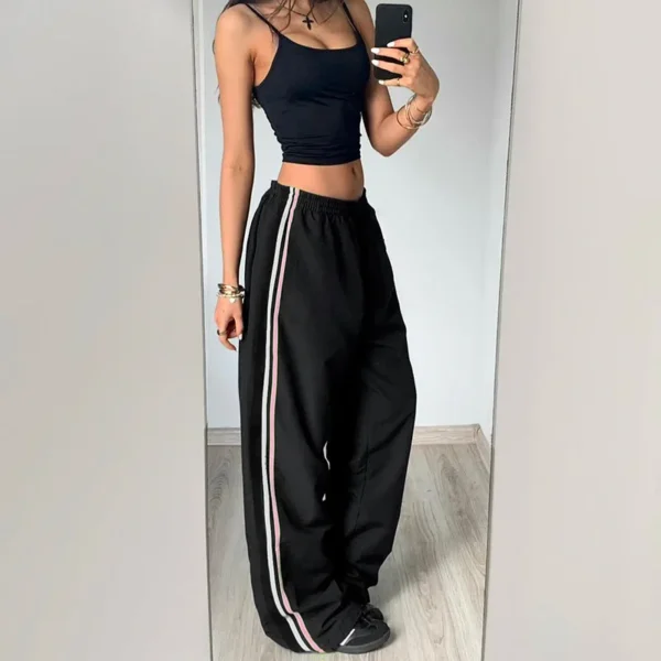Y2k Casual Basic Striped Low-waisted Pants Women Lace-up Waist Baggy Straight Sweatpants Retro Chic Fashion Streetwear - Image 2