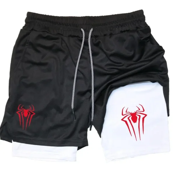 Y2K Performance Shorts Men Spider Printed GYM Casual Sports Compression Shorts Workout Running Mesh 2 In 1 Sport Short Pants - Image 5