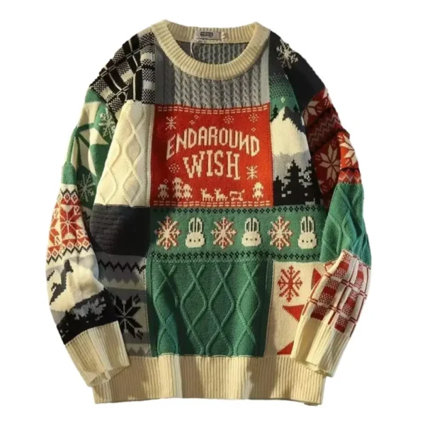 Men Autumn Winter Knitting Sweater O-neck Long Sleeve Christmas Snowflake Print Tops Twist Texture Thickened Retro Knitwear - Image 3