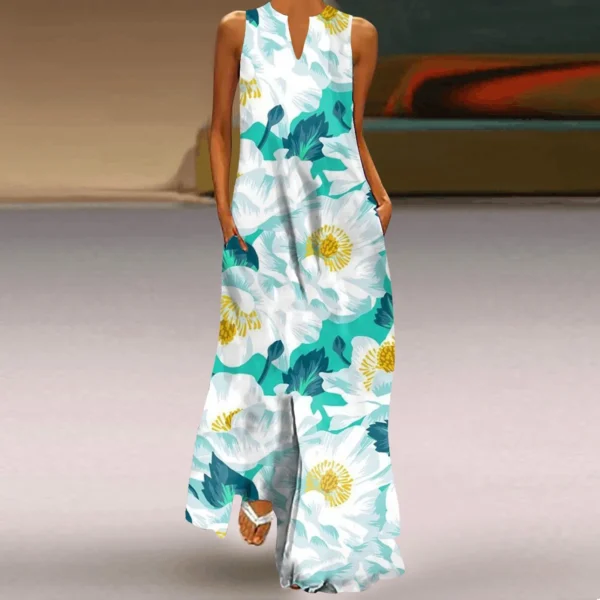 3D Flower Print Plus Size Dresses for Women Ladies Summer Sleeveless Loose Long Maxi Dress Elegant Pockets Party Tunic Dress 5XL - Image 5