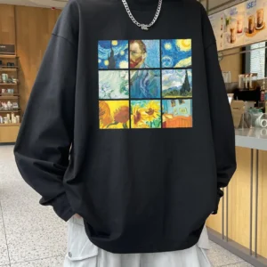 Vintage Y2k Men T-shirts Long Sleeve Designer Brand Autumn Clothing Oversize Cotton Male Tops Harajuku Tees Oil Painting Print