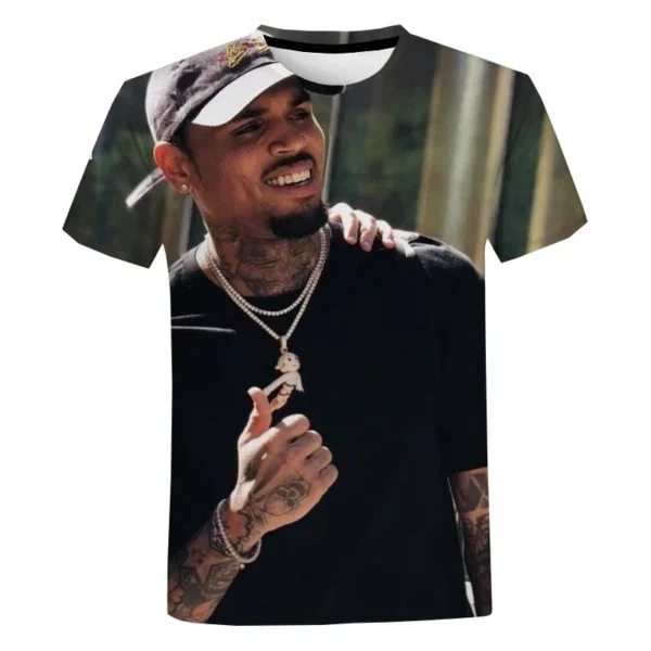 Y2K Clothing Chris Brown Graphic T Shirt for Men Singer 3D Short Sleeve Summer Oversized T-shirts Harajuku Streetwear Tops Tees - Image 2
