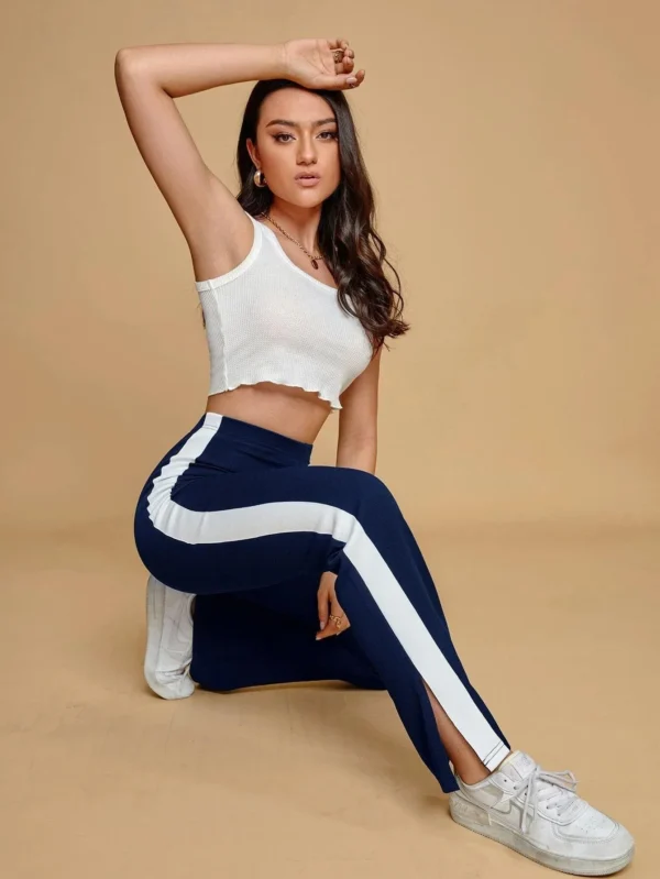 Women Fashion M-3XL Harem Pants Casual Contrast Side Seam Pants Tights Trousers Split Hem Sweatpants - Image 5