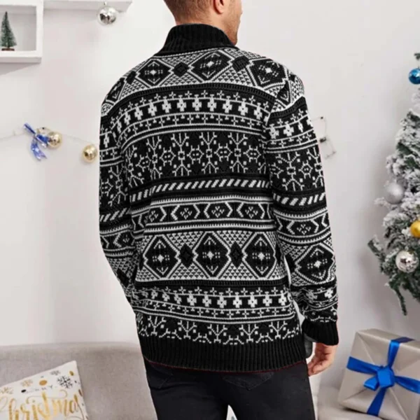 2023 Autumn Winter Loose Christmas Sweater Men New Style Snowflakes Fashion Black White Pullovers Male O-Neck Sweaters Top - Image 4