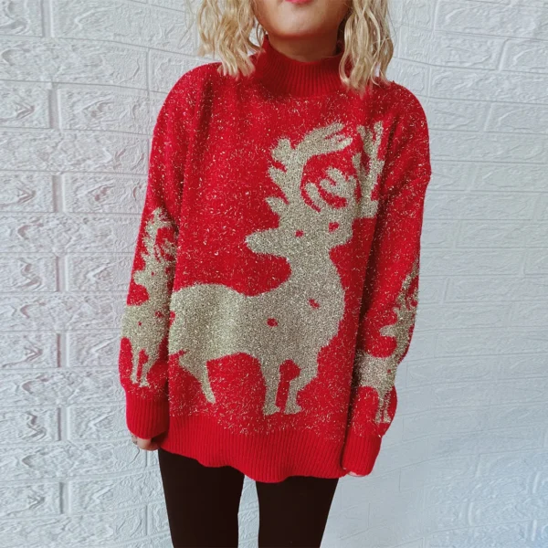 OMCHION Abrigo Mujer 2023 New Year Pullover Gold Thread Jacquard Big Snowflake Elk Christmas Sweater Female New Year Clothing - Image 5
