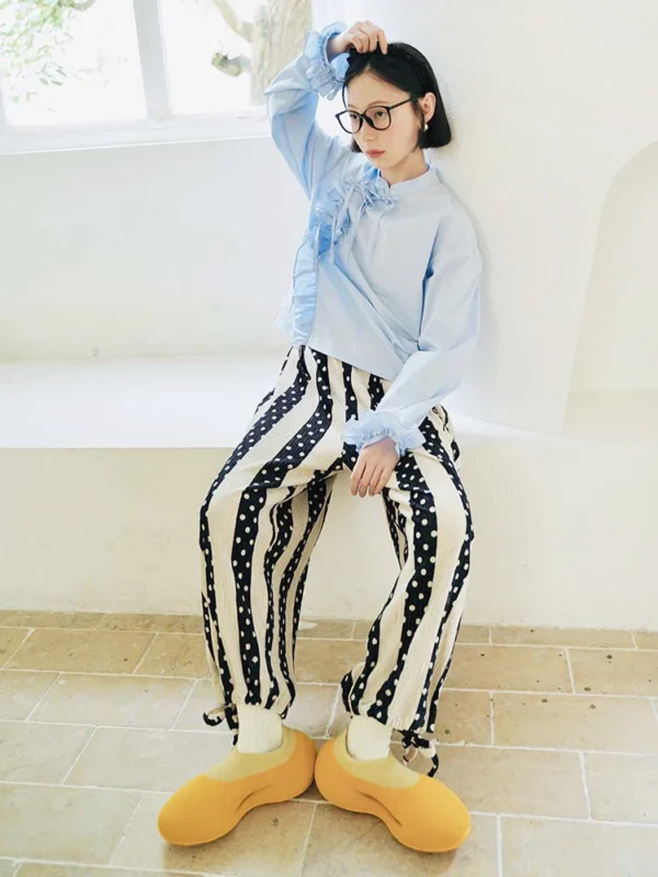 IMAKOKONI original design elastic waist striped pockets loose wide leg pants nine-quarter pants 223763 - Image 5