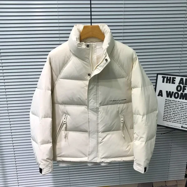 Fall Winter Solid Color Stand up Collar Men's White Duck Down Jacket Trendy Atmospheric Thickened Warm Down Jacket Streetwear - Image 3