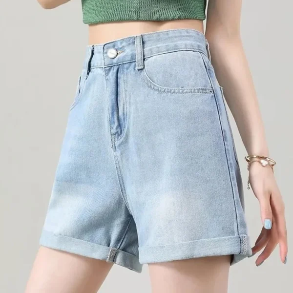 ITOOLIN Women Letter Embroidery Casual Denim Shorts High Waist Loose A-line Jean Shorts Button Up Women Office Trousers Summer
