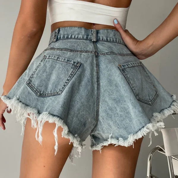 High Waist Womens Denim Shorts Spring Summer Denim Cotton Holes Splicing Shorts Loose Tassel Booty Shorts Sexy Club Short Jeans - Image 4