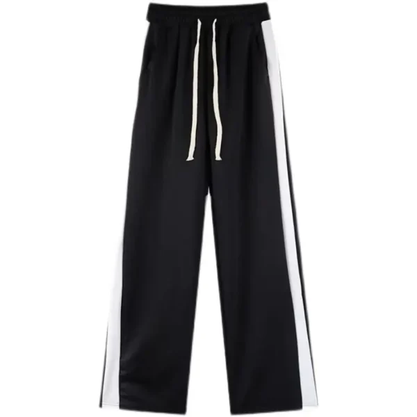 Korean Trend Drawstring High Waist Sweatpants Femme Casual Spring Autumn Side Stripe Patchwork Pockets Loose Wide Leg Trousers - Image 5