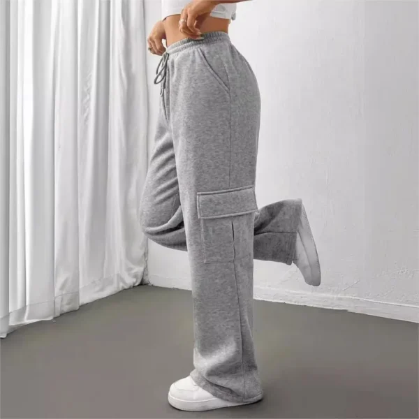 Women's Casual Sports Pants 2024 Autumn/winter Lady Fashionable Side Pocket Versatile Solid Color Straight Sweatpants Trousers - Image 5