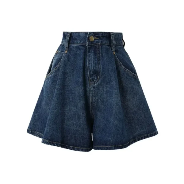 High Waisted Denim Shorts for Women, Dark Blue, Wide Leg, Loose Jeans, Solid, All-Match Half Pants, Summer, 2021, S-4XL - Image 5