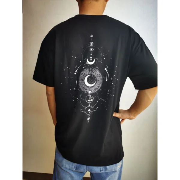 Large size Men's T-shirt Summer men's oversized "Star spine" print loose casual T-shirt Super cool printed black pullover top - Image 6