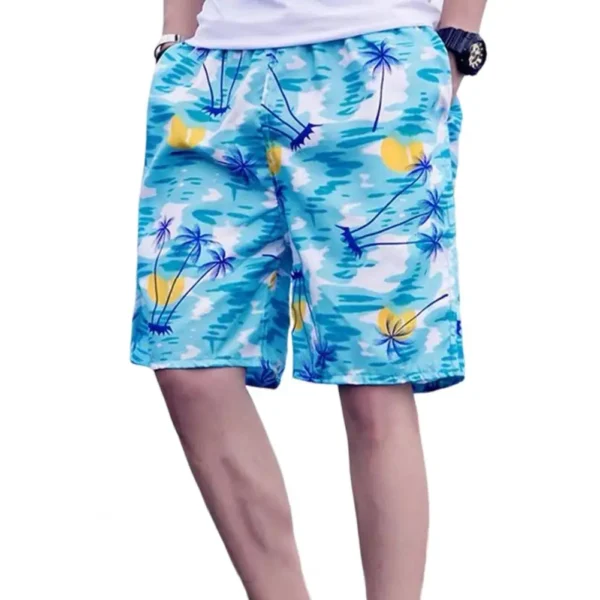 Men Summer Shorts Elastic Waist Tropical Tree Printed Beach Shorts Quick Drying Wide Leg Seaside Shorts - Image 4