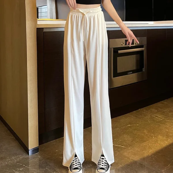 New Women Baggy Outside Summer Pants Lady Wide Leg Straight Leg Commute Trousers Female Split Design High Waisted Draping Slacks - Image 4