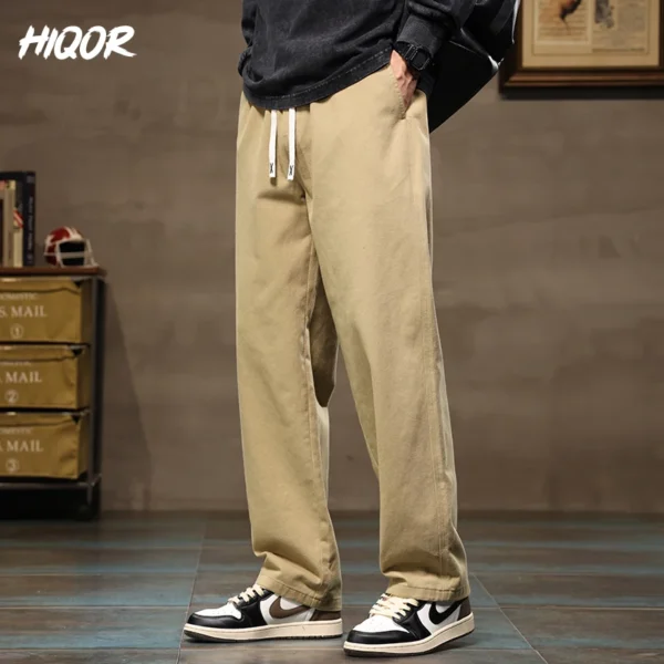 HIQOR Men Casual Pants Fashion Jogger Pant Loose Straight Wide Leg Trousers Cotton Vintage Cargo Pants Man Solid Streetwear Men - Image 5
