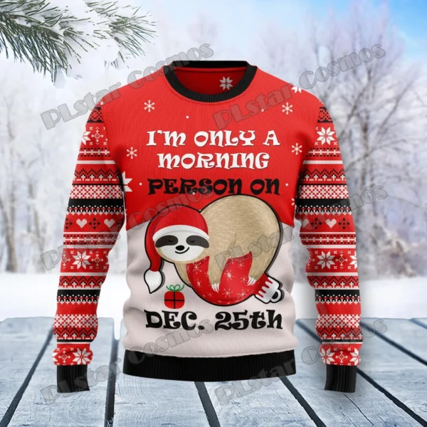 PLstar Cosmos Sloth Slow Down Pattern 3D Printed Men's Ugly Christmas Sweater Winter Unisex Casual Warm Knitwear Pullover MY36 - Image 3