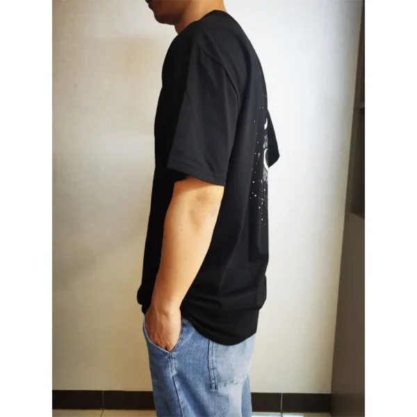 Large size Men's T-shirt Summer men's oversized "Star spine" print loose casual T-shirt Super cool printed black pullover top - Image 3