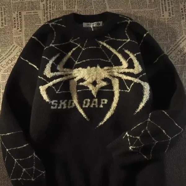 Cityboy Spider Jacquard Sweater for Autumn Winter Loose Fit for Men Vintage Sweater Harajuku Mens Clothing Christmas Sweater - Image 2