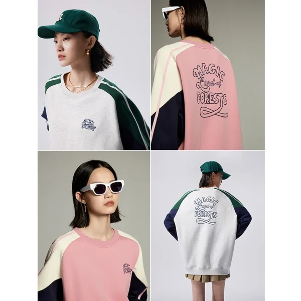 Toyouth Women Sweatshirt 2023 Autumn Long Sleeve O Neck Loose Hoodie Contrast Stitching Casual Sport Outdoor Pullover Tops - Image 3