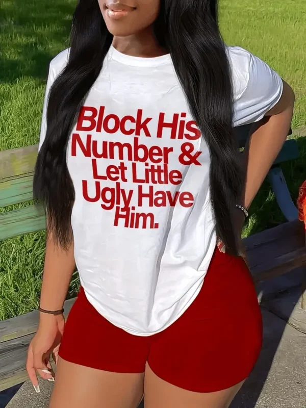 Simple Letter Print T-shirt Casual Crew Neck Short Sleeve Summer T-shirt Women's Clothing Cartoon Casual Top Tees Clothes - Image 3