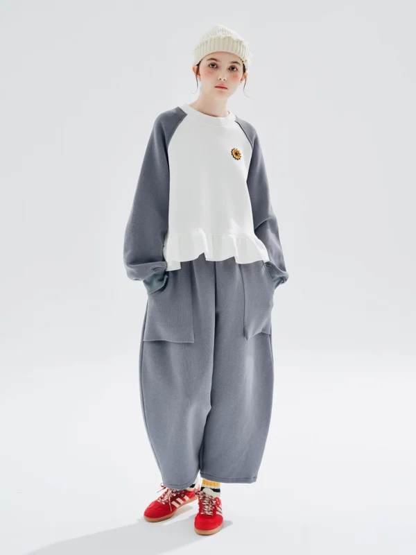 IMAKOKONI original design long sleeve round neck pullover spliced hoodie women's autumn winter top 234269 - Image 3