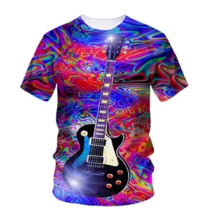 Fashion Rock Music Guitar T Shirt Summer Trend Short Sleeve O Neck Streetwear 3D Printed T-shirt Casual Oversized Tees For Mens