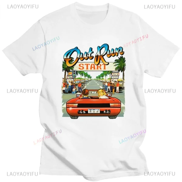 Japanese Arcade Racing Video Game Out Run T Shirt Men Cotton Short Sleeve Vintage 80s Console Gaming T-shirt OutRun Tshirt - Image 2